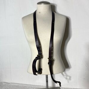 Vintage Brown Leather Suspenders W Brass Tone Hardware